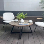 Table basse ronde noire et marron, piétement en X, 2 places