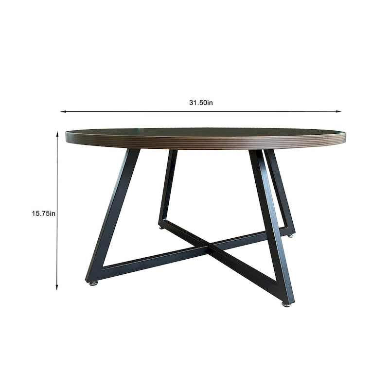 Table basse ronde noire et marron, piétement en X, 2 places