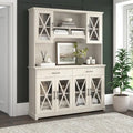 Buffet vaisselier de ferme 60W en chêne blanc lin avec surmeuble, 1 ensemble