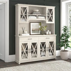 Buffet vaisselier de ferme 60W en chêne blanc lin avec surmeuble, 1 ensemble