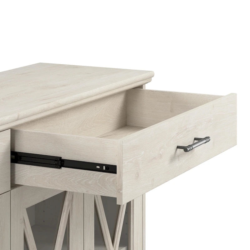 Buffet vaisselier de ferme 60W en chêne blanc lin avec surmeuble, 1 ensemble