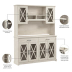 Buffet vaisselier de ferme 60W en chêne blanc lin avec surmeuble, 1 ensemble