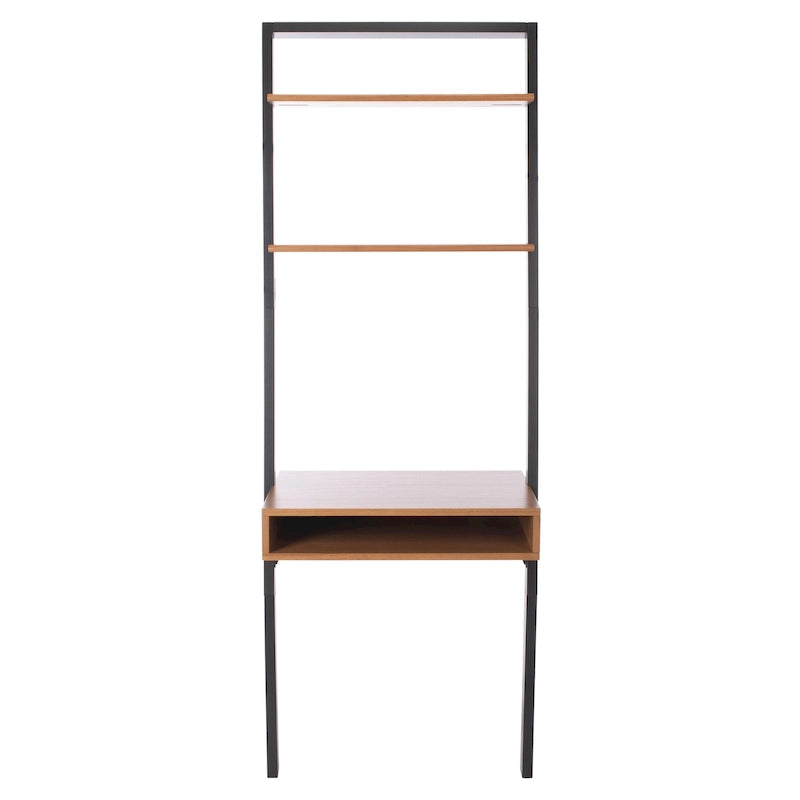 Bureau mural à 2 étagères – Noir / Brun miel / Naturel, Structure anthracite