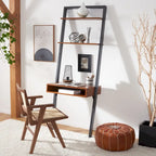 Bureau mural à 2 étagères – Noir / Brun miel / Naturel, Structure anthracite