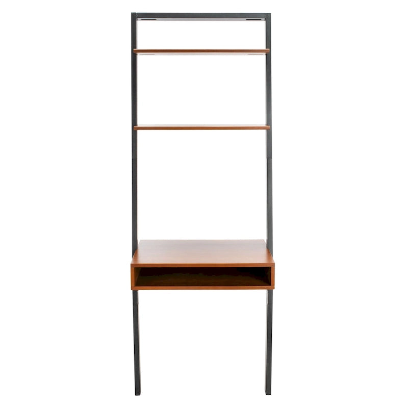 Bureau mural à 2 étagères – Noir / Brun miel / Naturel, Structure anthracite