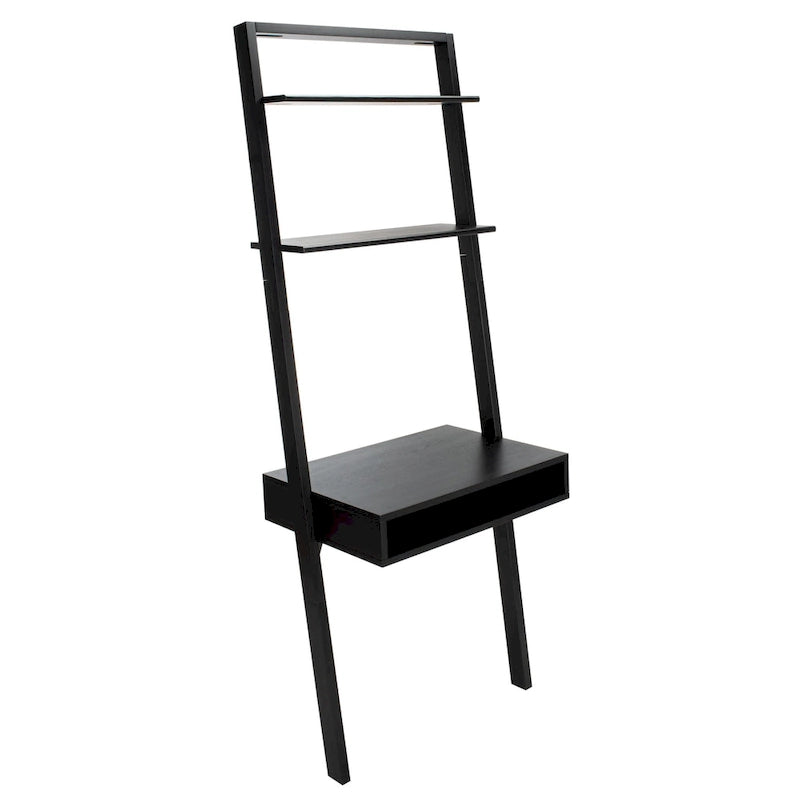 Bureau mural à 2 étagères – Noir / Brun miel / Naturel, Structure anthracite