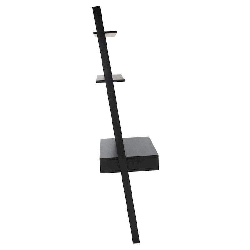 Bureau mural à 2 étagères – Noir / Brun miel / Naturel, Structure anthracite