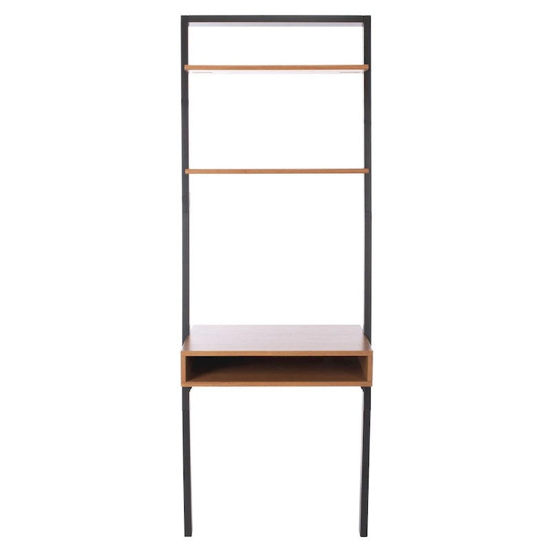 Bureau mural à 2 étagères – Noir / Brun miel / Naturel, Structure anthracite