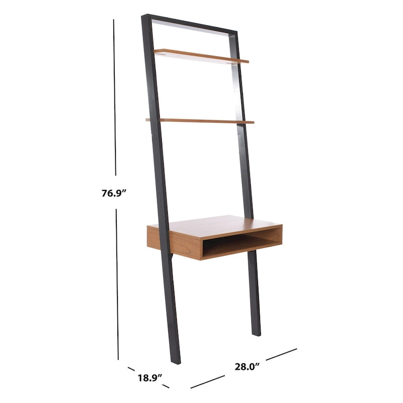 Bureau mural à 2 étagères – Noir / Brun miel / Naturel, Structure anthracite