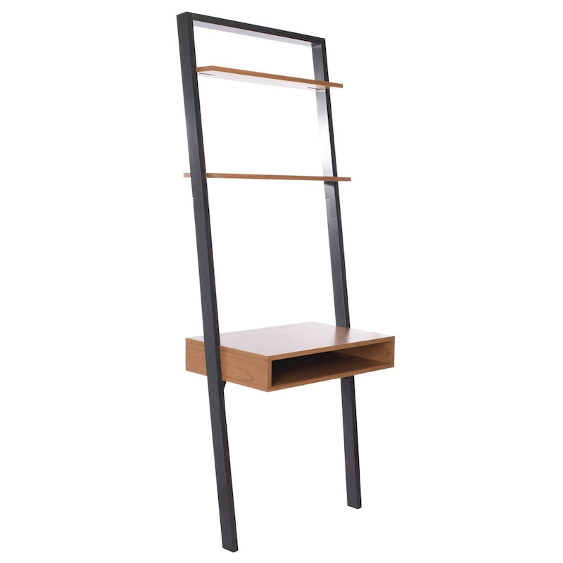 Bureau mural à 2 étagères – Noir / Brun miel / Naturel, Structure anthracite