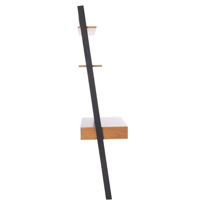 Bureau mural à 2 étagères – Noir / Brun miel / Naturel, Structure anthracite