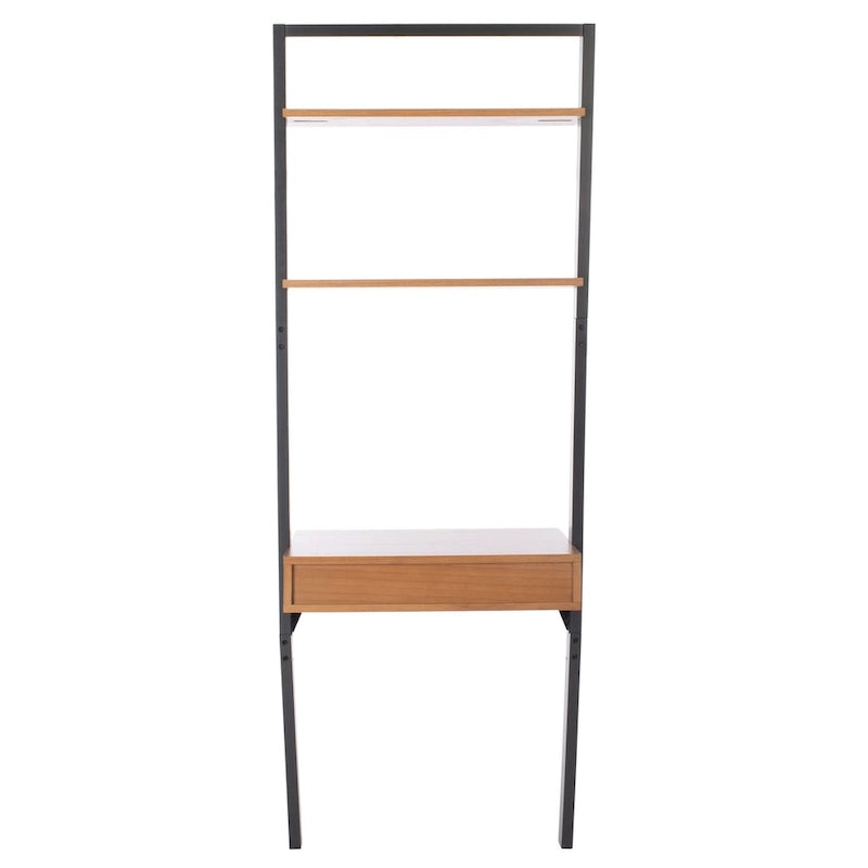 Bureau mural à 2 étagères – Noir / Brun miel / Naturel, Structure anthracite