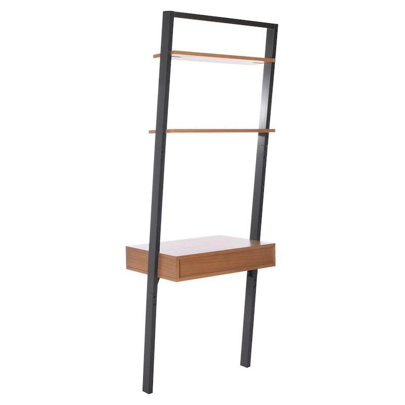 Bureau mural à 2 étagères – Noir / Brun miel / Naturel, Structure anthracite