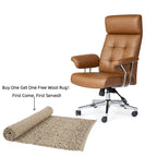 Chaise de bureau pivotante à dossier haut capitonnée couleur camel pour 1 personne