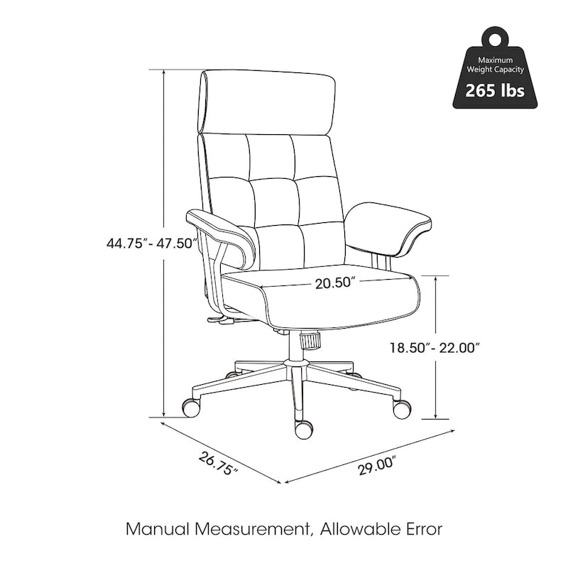Chaise de bureau pivotante à dossier haut capitonnée couleur camel pour 1 personne