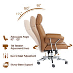 Chaise de bureau pivotante à dossier haut capitonnée couleur camel pour 1 personne