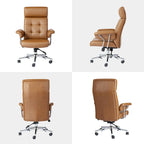 Chaise de bureau pivotante à dossier haut capitonnée couleur camel pour 1 personne