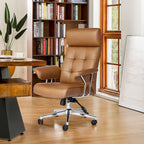 Chaise de bureau pivotante à dossier haut capitonnée couleur camel pour 1 personne