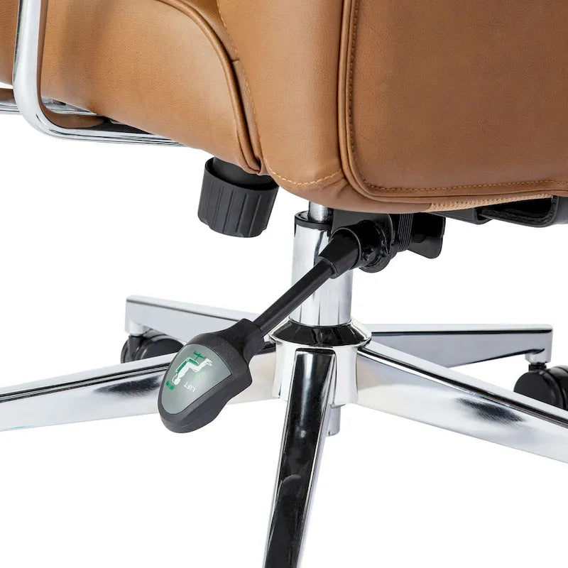 Chaise de bureau pivotante à dossier haut capitonnée couleur camel pour 1 personne