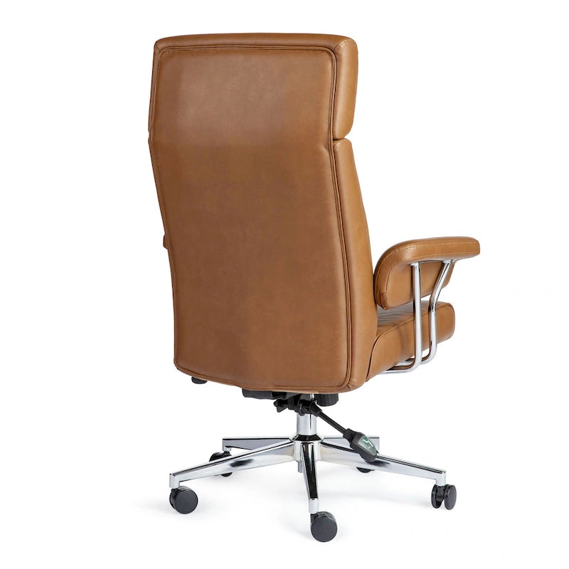 Chaise de bureau pivotante à dossier haut capitonnée couleur camel pour 1 personne