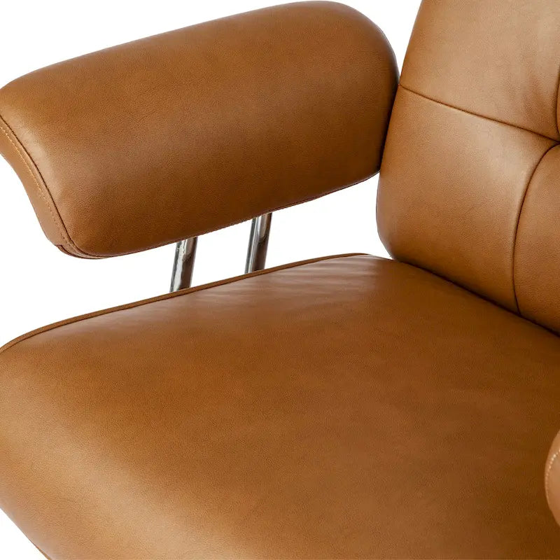 Chaise de bureau pivotante à dossier haut capitonnée couleur camel pour 1 personne