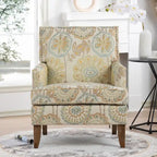 Fauteuil d'appoint en tissu beige/gris avec pieds en bouleau, une place