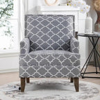 Fauteuil d'appoint en tissu beige/gris avec pieds en bouleau, une place