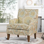 Fauteuil d'appoint en tissu beige/gris avec pieds en bouleau, une place