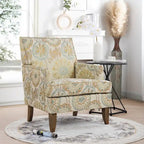 Fauteuil d'appoint en tissu beige/gris avec pieds en bouleau, une place