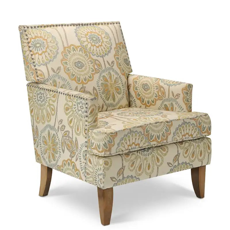 Fauteuil d'appoint en tissu beige/gris avec pieds en bouleau, une place