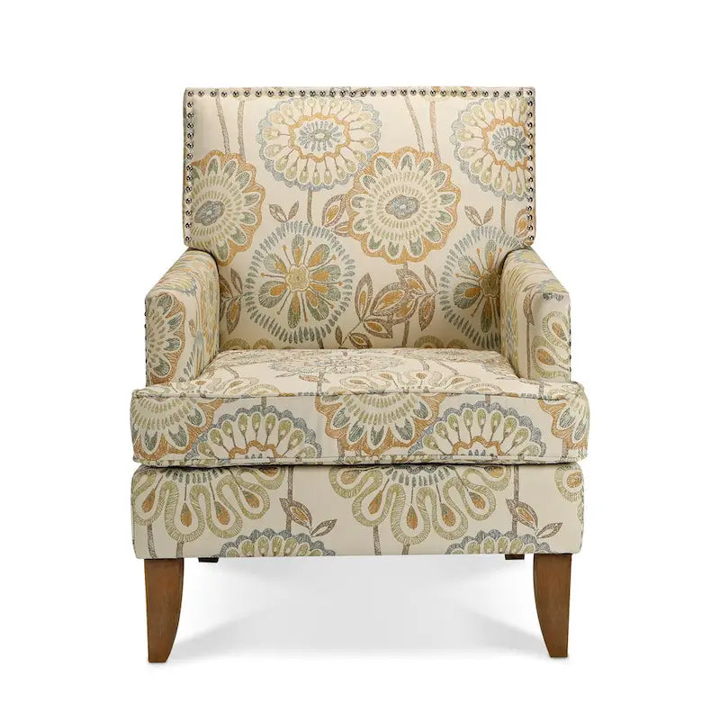 Fauteuil d'appoint en tissu beige/gris avec pieds en bouleau, une place