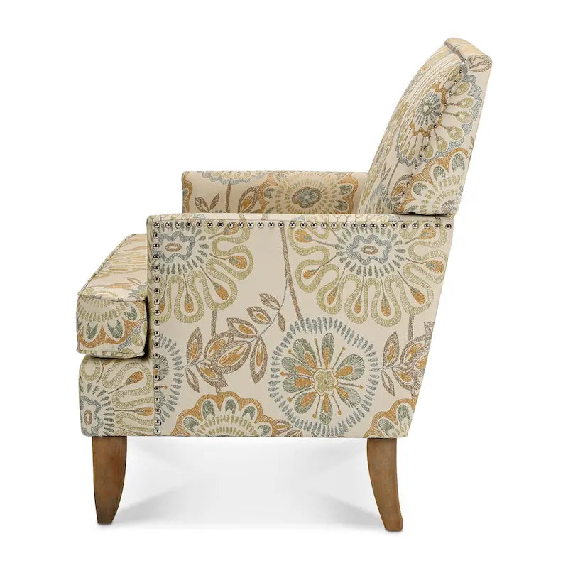 Fauteuil d'appoint en tissu beige/gris avec pieds en bouleau, une place