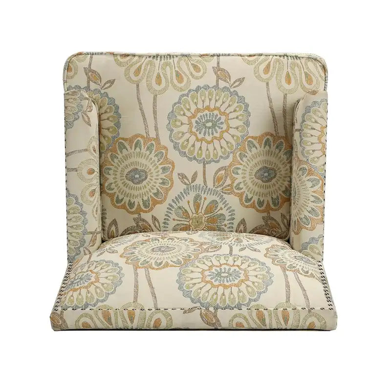 Fauteuil d'appoint en tissu beige/gris avec pieds en bouleau, une place