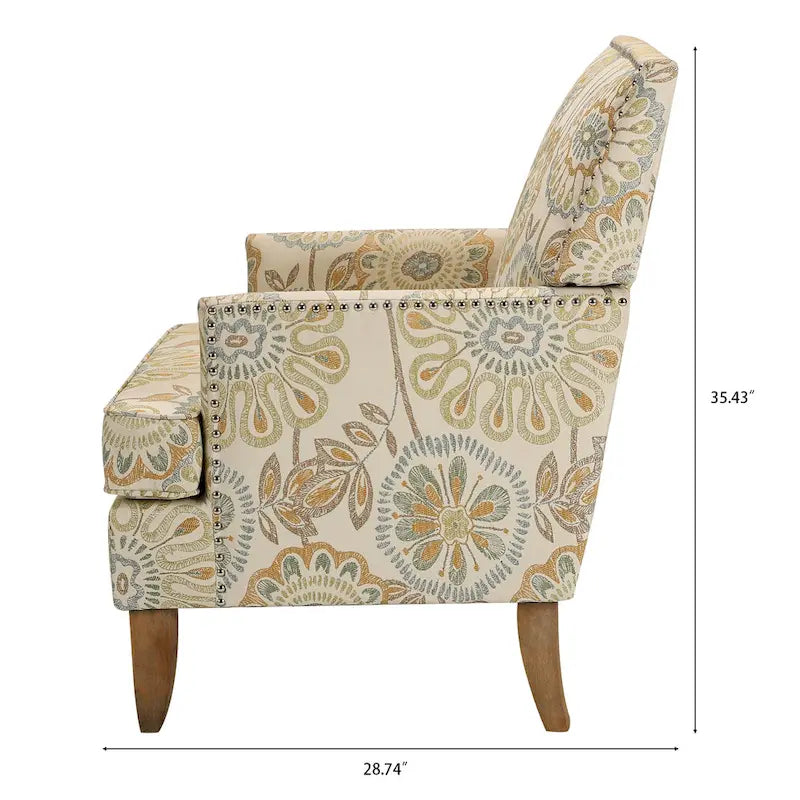 Fauteuil d'appoint en tissu beige/gris avec pieds en bouleau, une place