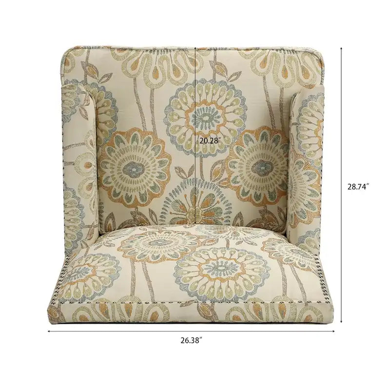 Fauteuil d'appoint en tissu beige/gris avec pieds en bouleau, une place