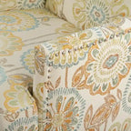 Fauteuil d'appoint en tissu beige/gris avec pieds en bouleau, une place