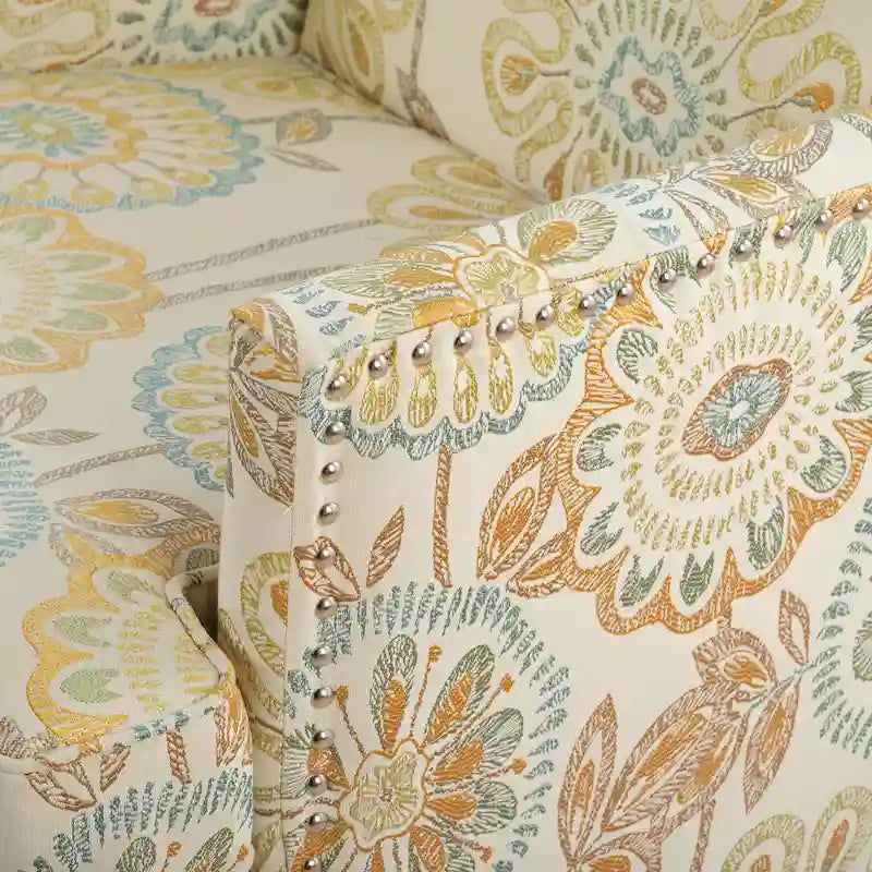 Fauteuil d'appoint en tissu beige/gris avec pieds en bouleau, une place
