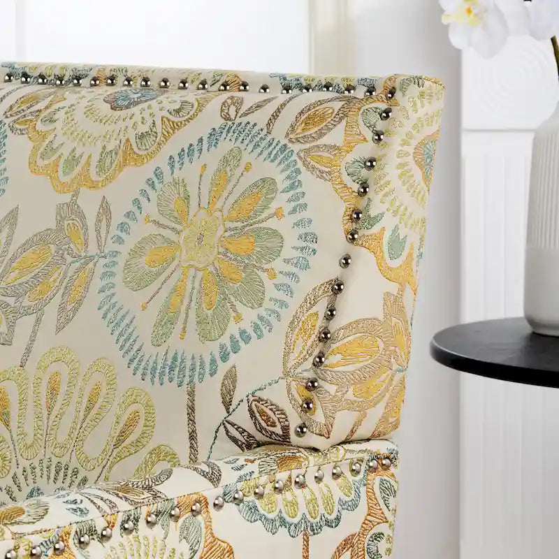Fauteuil d'appoint en tissu beige/gris avec pieds en bouleau, une place
