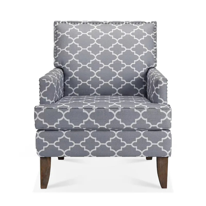 Fauteuil d'appoint en tissu beige/gris avec pieds en bouleau, une place