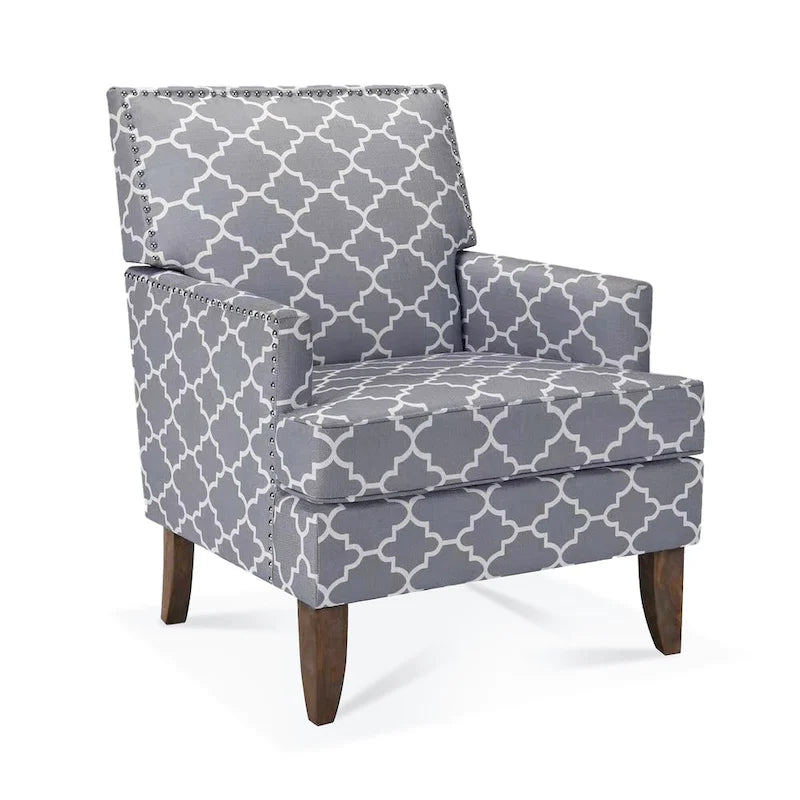 Fauteuil d'appoint en tissu beige/gris avec pieds en bouleau, une place
