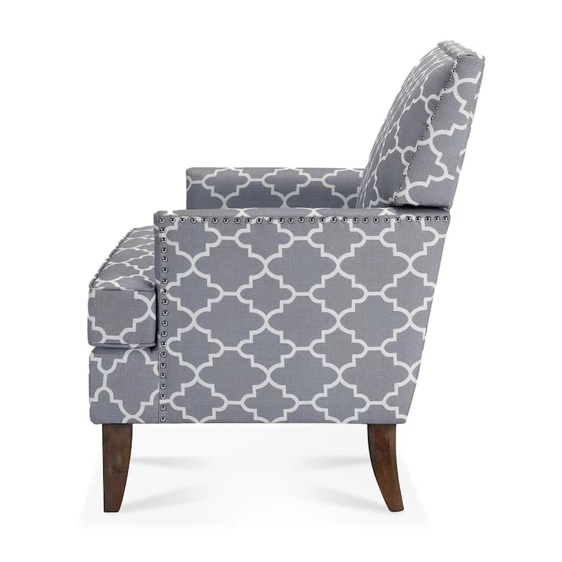 Fauteuil d'appoint en tissu beige/gris avec pieds en bouleau, une place