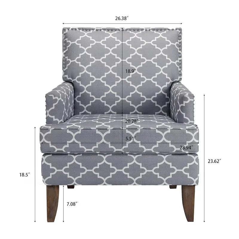 Fauteuil d'appoint en tissu beige/gris avec pieds en bouleau, une place