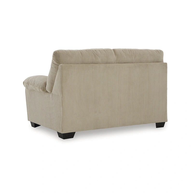 Causeuse en velours côtelé, 2 places, noir / beige / bleu — 160 larg. x 96 prof. x 101 haut. cm