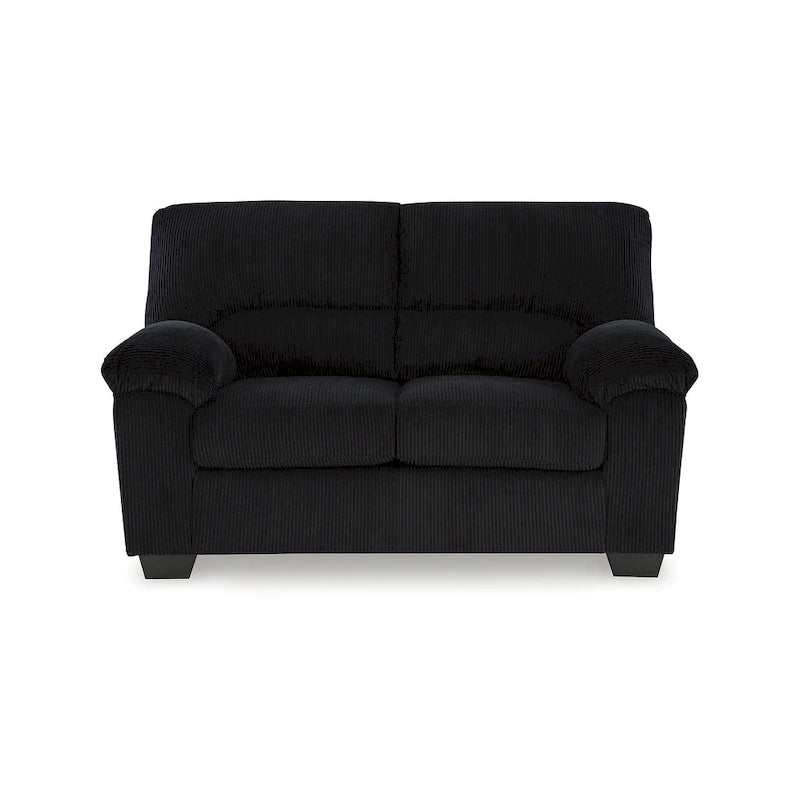 Causeuse en velours côtelé, 2 places, noir / beige / bleu — 160 larg. x 96 prof. x 101 haut. cm