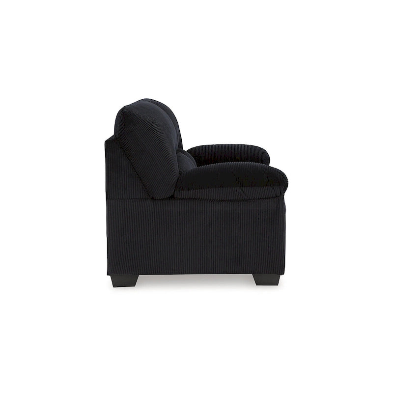 Causeuse en velours côtelé, 2 places, noir / beige / bleu — 160 larg. x 96 prof. x 101 haut. cm