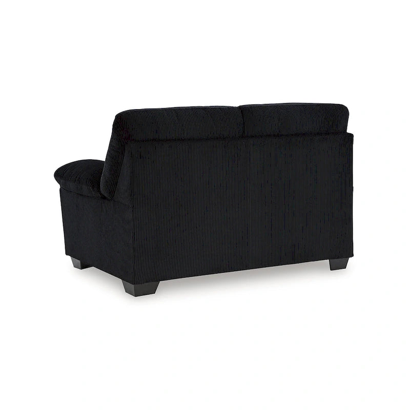 Causeuse en velours côtelé, 2 places, noir / beige / bleu — 160 larg. x 96 prof. x 101 haut. cm