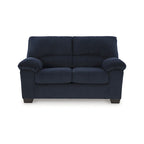 Causeuse en velours côtelé, 2 places, noir / beige / bleu — 160 larg. x 96 prof. x 101 haut. cm