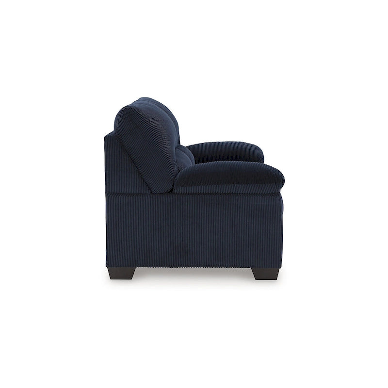 Causeuse en velours côtelé, 2 places, noir / beige / bleu — 160 larg. x 96 prof. x 101 haut. cm