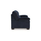 Causeuse en velours côtelé, 2 places, noir / beige / bleu — 160 larg. x 96 prof. x 101 haut. cm