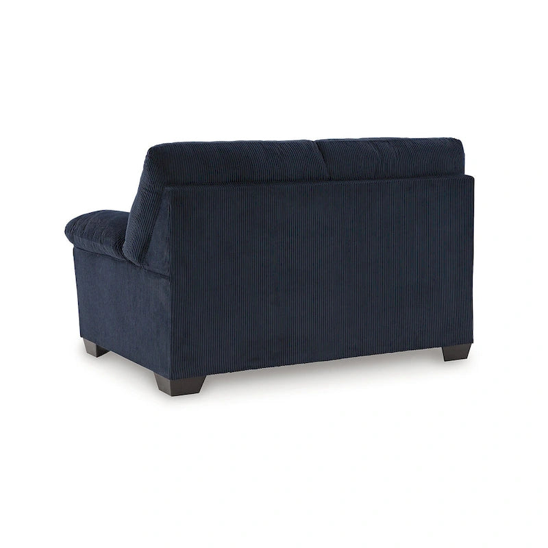 Causeuse en velours côtelé, 2 places, noir / beige / bleu — 160 larg. x 96 prof. x 101 haut. cm